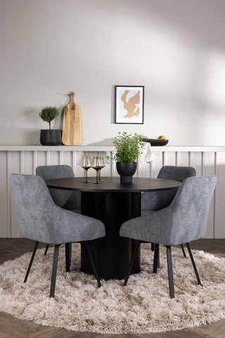 Venture Home Olivia Matbord - Svart / Svart Faner + Rosie Matstol - Svart / Mörkgrå Tyg _4