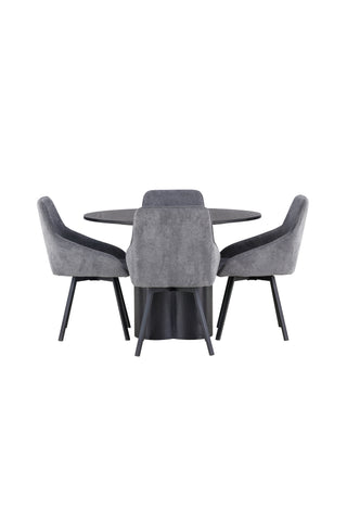 Venture Home Olivia Matbord - Svart / Svart Faner + Rosie Matstol - Svart / Mörkgrå Tyg _4