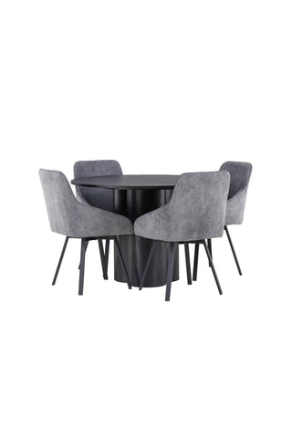 Venture Home Olivia Matbord - Svart / Svart Faner + Rosie Matstol - Svart / Mörkgrå Tyg _4