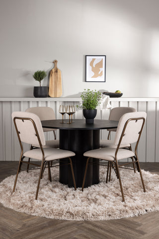 Venture Home Olivia Matbord - Svart / Svart Faner + Seda Matstol - Mattbrunt / Beige Tyg _4