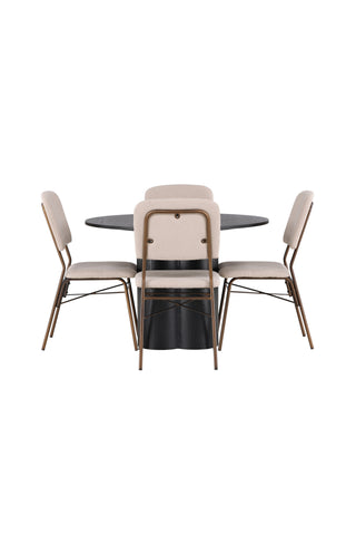 Venture Home Olivia Matbord - Svart / Svart Faner + Seda Matstol - Mattbrunt / Beige Tyg _4