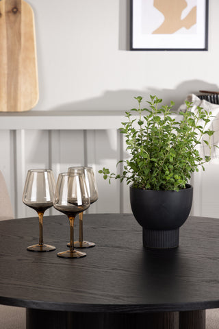 Venture Home Olivia Matbord - Svart / Svart Faner + Seda Matstol - Mattbrunt / Beige Tyg _4