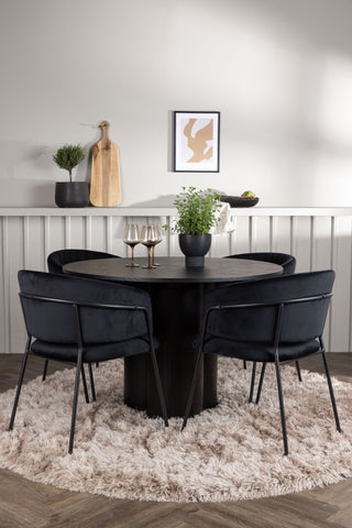 Venture Home Olivia Matbord - Svart / Svart Faner +Selma Matstol - Svart / Svart Sammet _4