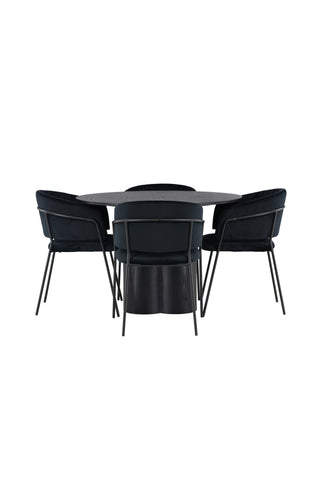 Venture Home Olivia Matbord - Svart / Svart Faner +Selma Matstol - Svart / Svart Sammet _4