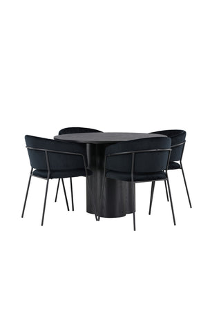 Venture Home Olivia Matbord - Svart / Svart Faner +Selma Matstol - Svart / Svart Sammet _4