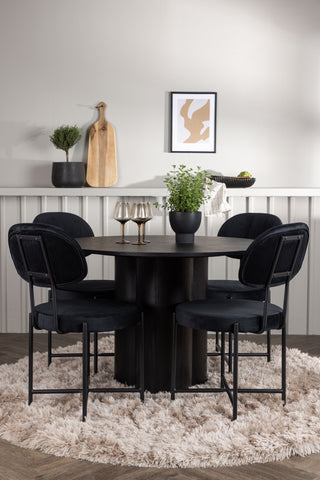 Venture Home Olivia Matbord - Svart / Svart fanér +Stella Matstol - Svart / Svart Sammet _4