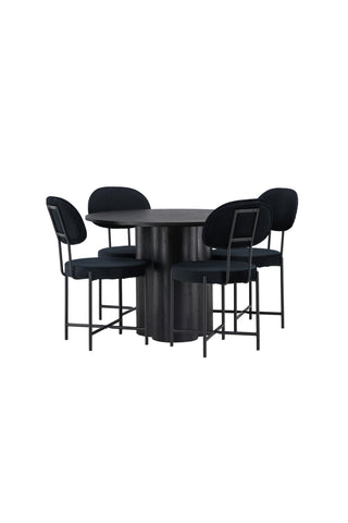 Venture Home Olivia Matbord - Svart / Svart fanér +Stella Matstol - Svart / Svart Sammet _4