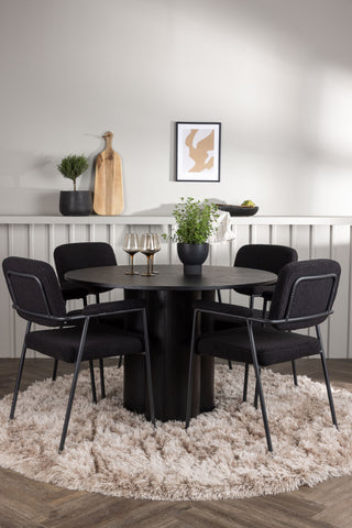 Venture Home Olivia Matbord - Svart / Svart faner +Yesterday Dining Chair - Svart / Svart Boucle _4