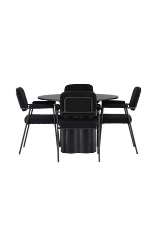 Venture Home Olivia Matbord - Svart / Svart faner +Yesterday Dining Chair - Svart / Svart Boucle _4