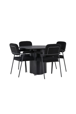 Venture Home Olivia Matbord - Svart / Svart faner +Yesterday Dining Chair - Svart / Svart Boucle _4