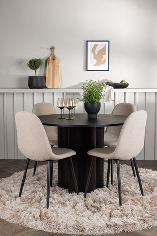 Venture Home Olivia Matbord - Svart / Svart faner + Polar Matstol - Svart / Beige Boucle _4