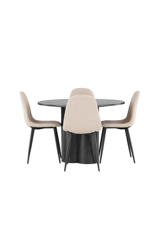 Venture Home Olivia Matbord - Svart / Svart faner + Polar Matstol - Svart / Beige Boucle _4