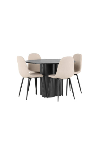 Venture Home Olivia Matbord - Svart / Svart faner + Polar Matstol - Svart / Beige Boucle _4