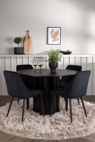 Venture Home Olivia Matbord - Svart / Svart Faner + Nattmatstol - Svart / Svart Sammet _4