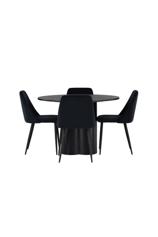 Venture Home Olivia Matbord - Svart / Svart Faner + Nattmatstol - Svart / Svart Sammet _4