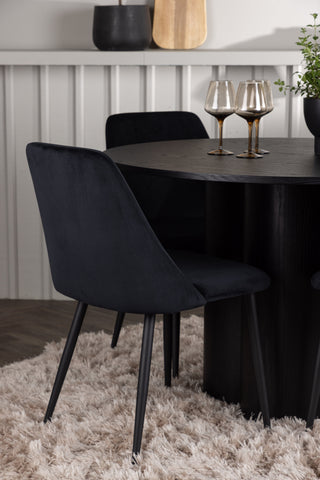 Venture Home Olivia Matbord - Svart / Svart Faner + Nattmatstol - Svart / Svart Sammet _4