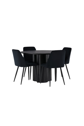 Venture Home Olivia Matbord - Svart / Svart Faner + Nattmatstol - Svart / Svart Sammet _4