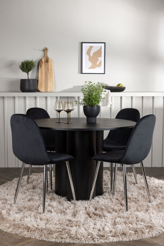 Venture Home Olivia Matbord - Svart / Svart fanér + Polar Matstol - Svart sammet / Krom _4