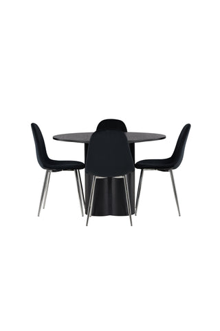 Venture Home Olivia Matbord - Svart / Svart fanér + Polar Matstol - Svart sammet / Krom _4