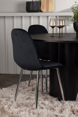 Venture Home Olivia Matbord - Svart / Svart fanér + Polar Matstol - Svart sammet / Krom _4