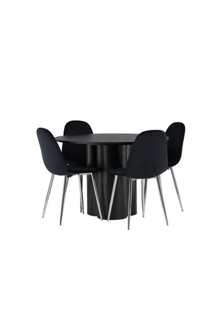 Venture Home Olivia Matbord - Svart / Svart fanér + Polar Matstol - Svart sammet / Krom _4