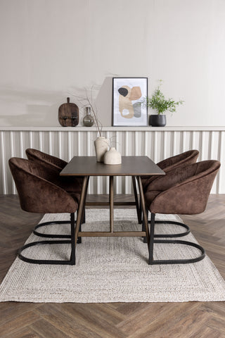 Venture Home Kaseidon Matbord - Gummiträ / Mörkbrun MDF + Aftonmatstol - Mattbrunt / Brunt tyg _4
