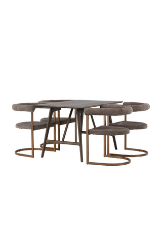 Venture Home Kaseidon Matbord - Gummiträ / Mörkbrun MDF + Morgonmatstol - Svart / Svart Boucle _4