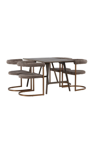 Venture Home Kaseidon Matbord - Gummiträ / Mörkbrun MDF + Morgonmatstol - Svart / Svart Boucle _4