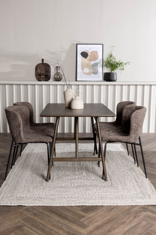 Venture Home Kaseidon Matbord - Gummiträ / Mörkbrun MDF + Modesto Matstol - Grå / Rökt Svart Boucle _4