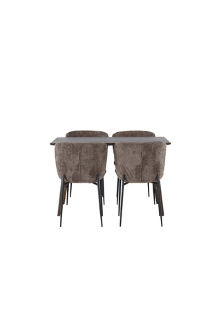 Venture Home Kaseidon Matbord - Gummiträ / Mörkbrun MDF + Modesto Matstol - Grå / Rökt Svart Boucle _4