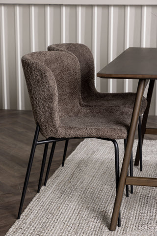 Venture Home Kaseidon Matbord - Gummiträ / Mörkbrun MDF + Modesto Matstol - Grå / Rökt Svart Boucle _4