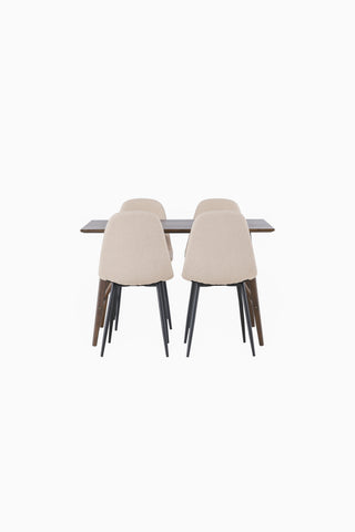 Venture Home Kaseidon Matbord - Gummiträ / Mörkbrun MDF + Polar Matstol - Svart / Beige Boucle _4