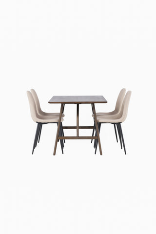 Venture Home Kaseidon Matbord - Gummiträ / Mörkbrun MDF + Polar Matstol - Svart / Beige Boucle _4