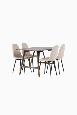 Venture Home Kaseidon Matbord - Gummiträ / Mörkbrun MDF + Polar Matstol - Svart / Beige Boucle _4