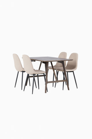 Venture Home Kaseidon Matbord - Gummiträ / Mörkbrun MDF + Polar Matstol - Svart / Beige Boucle _4
