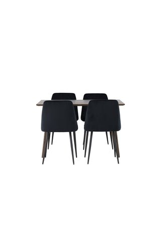 Venture Home Kaseidon Matbord - Gummiträ / Mörkbrun MDF + Nattstol - Svart / Svart sammet _4