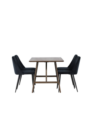 Venture Home Kaseidon Matbord - Gummiträ / Mörkbrun MDF + Nattstol - Svart / Svart sammet _4