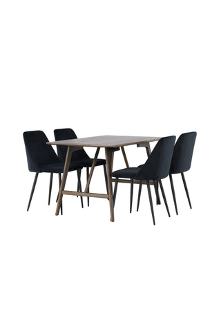Venture Home Kaseidon Matbord - Gummiträ / Mörkbrun MDF + Nattstol - Svart / Svart sammet _4