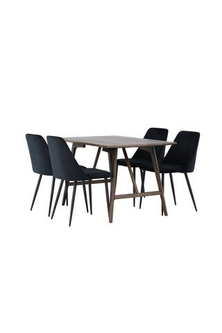 Venture Home Kaseidon Matbord - Gummiträ / Mörkbrun MDF + Nattstol - Svart / Svart sammet _4