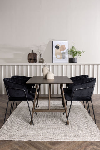 Venture Home Kaseidon Matbord - Gummiträ / Mörkbrun MDF +Selma Matstol - Svart / Svart sammet _4