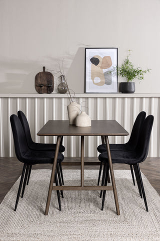 Venture Home Kaseidon Matbord - Gummiträ / Mörkbrun MDF + Polar Matstol - Svarta ben / Svart sammet _4