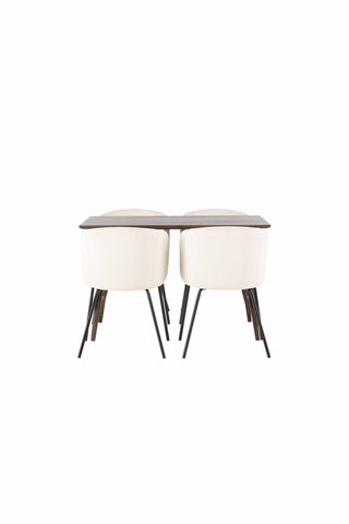 Venture Home Kaseidon Matbord - Gummiträ / Mörkbrun MDF +Berit Stol - Svart / Beige sammet _4