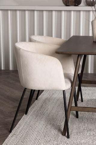 Venture Home Kaseidon Matbord - Gummiträ / Mörkbrun MDF +Berit Stol - Svart / Beige sammet _4