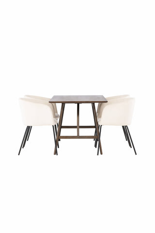 Venture Home Kaseidon Matbord - Gummiträ / Mörkbrun MDF +Berit Stol - Svart / Beige sammet _4