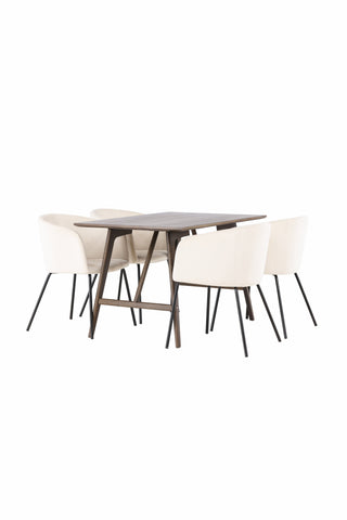 Venture Home Kaseidon Matbord - Gummiträ / Mörkbrun MDF +Berit Stol - Svart / Beige sammet _4