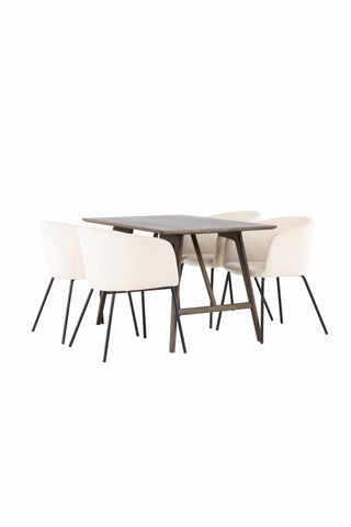 Venture Home Kaseidon Matbord - Gummiträ / Mörkbrun MDF +Berit Stol - Svart / Beige sammet _4