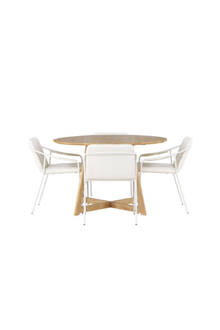 Venture Home Yakidon Matbord - Gummiträ / Eklook MDF +Tvist Matstol - Beige / Beige PU _4