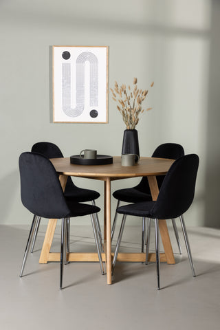 Venture Home Yakidon Matbord - Gummiträ / Eklook MDF + Polar Matstol - Svart sammet / Krom _4