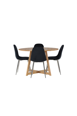 Venture Home Yakidon Matbord - Gummiträ / Eklook MDF + Polar Matstol - Svart sammet / Krom _4