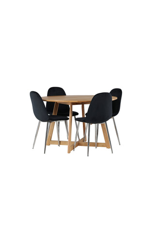 Venture Home Yakidon Matbord - Gummiträ / Eklook MDF + Polar Matstol - Svart sammet / Krom _4